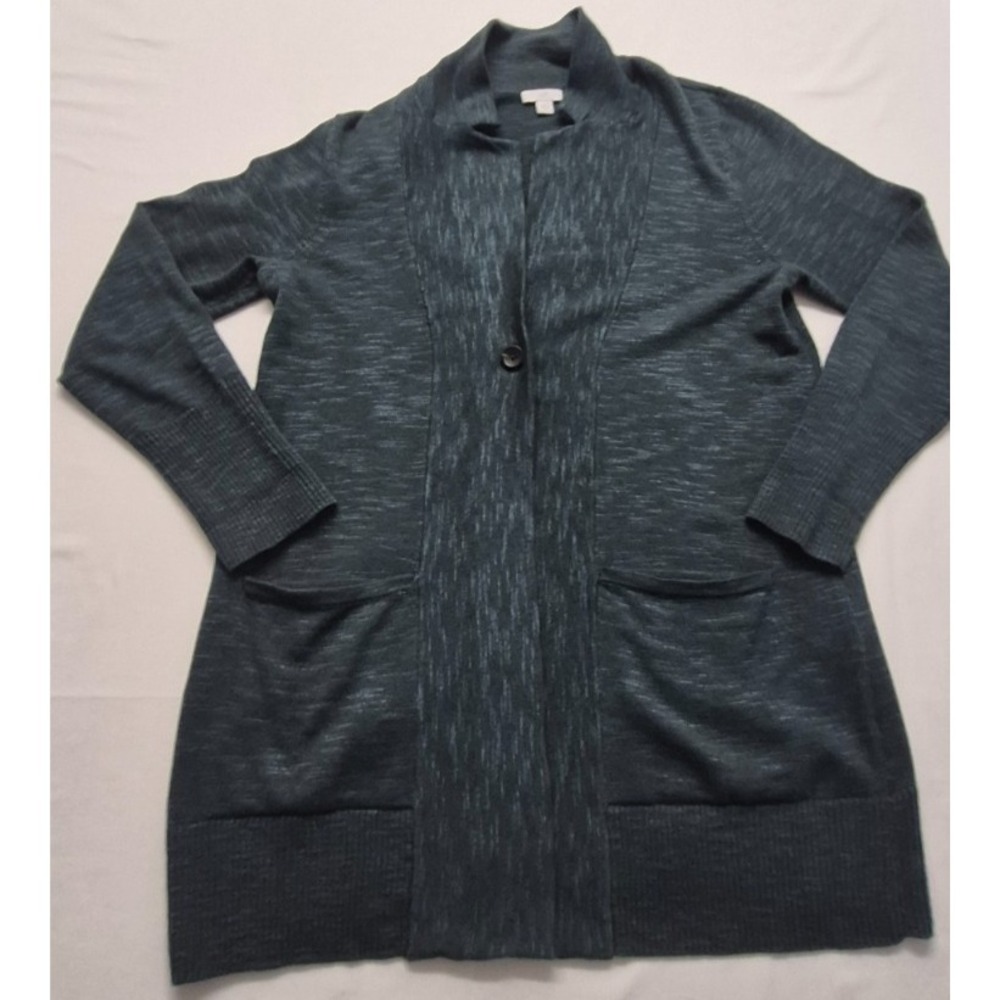 J. Jill women's heathered green one-button cardigan sweater jacket SM‎ pockets
